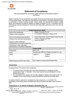 Statement of Compliance - Cyber Security Rules - Gainsborough Liberty