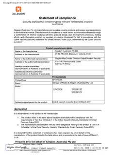 Statement of Compliance - Cyber Security Rules - Schlage Encode